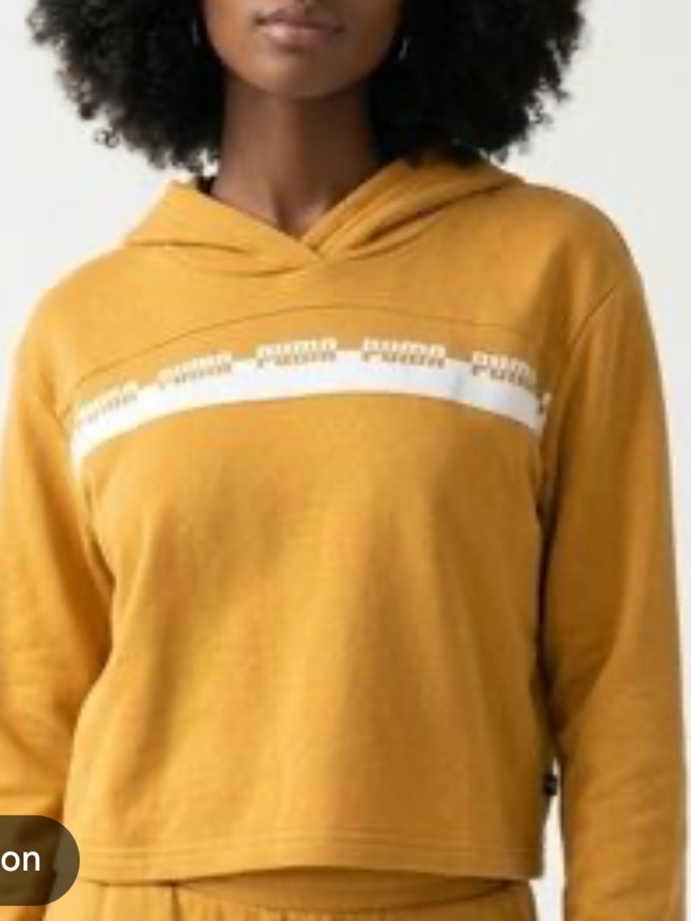 Puma Mustard Yellow Crewneck Hoodie with White Logo Stripe
